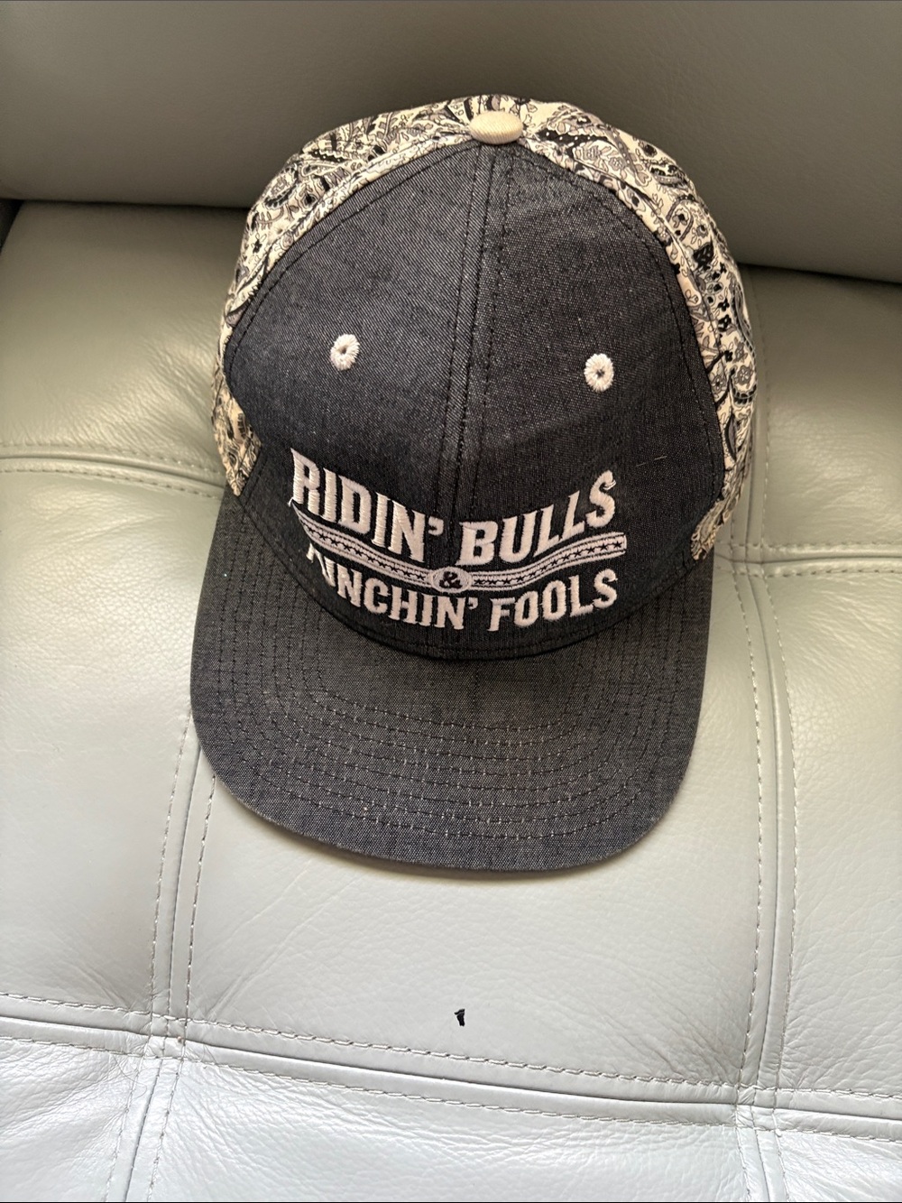 Ridin' Bulls & Punchin' Fools Black Men's Cap with Bandana Panels